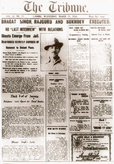 IndiaHistorypic's tweet photo. March 1931 :: BHAGAT SINGH , RAJGURU AND SUKHDEV EXECUTED 

Dead Bodies Secretly Disposed of https://t.co/4KzFqc6tIQ