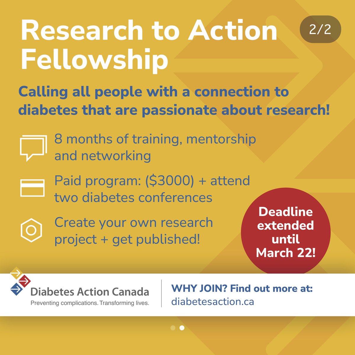 Time is ticking! Today is the last day to apply for our Research to Action Fellowship. This is a chance to lead in diabetes advocacy, gain invaluable skills, and join a network of changemakers. Apply today and be the change you want to see. diabetesaction.ca/research-to-ac…