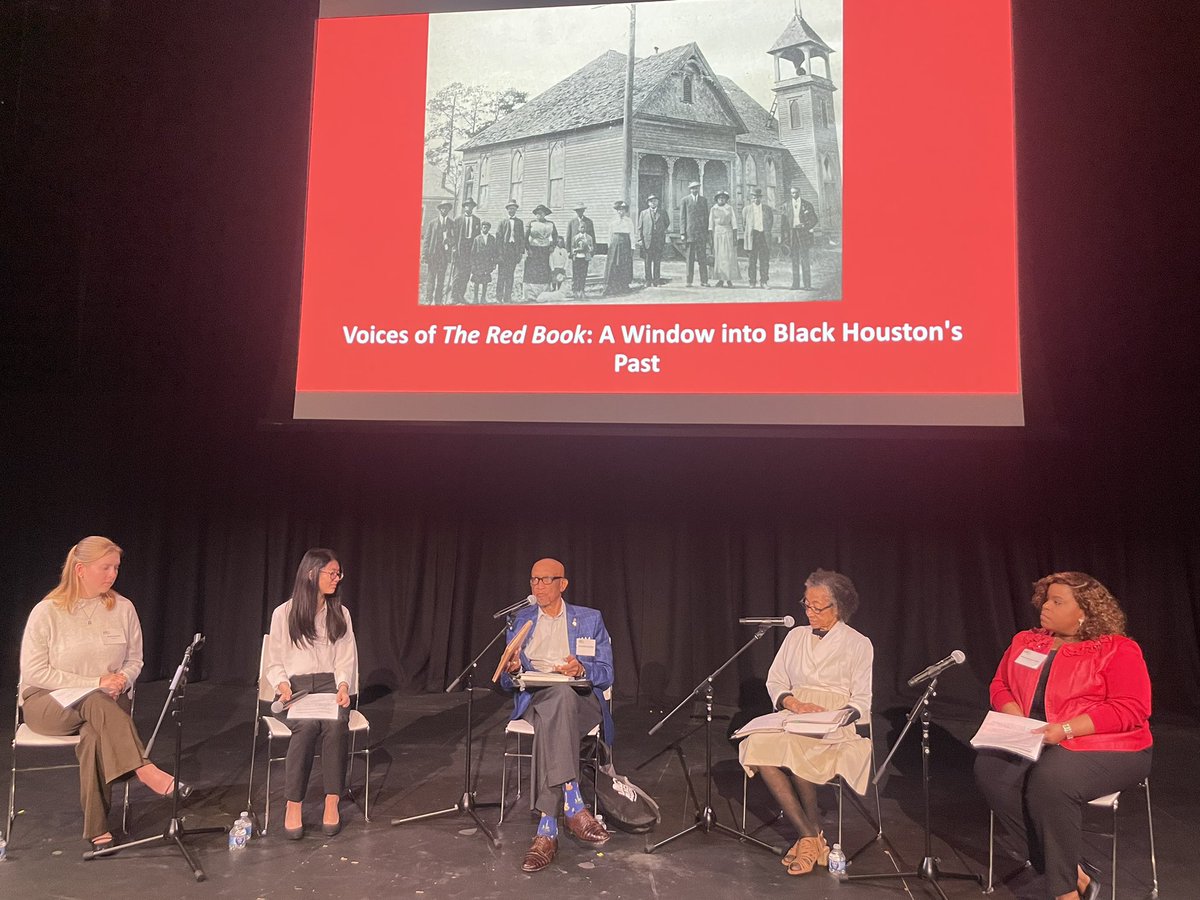 CERCLRice's tweet photo. We have an exciting panel discussion on “Voices of the Red Book: A Window into Black Houston’s Past.” Patti Brannon-Isaac, Clayton Catchings, Beverly Mims-Woods, & Donald Smither. Our moderators are Georgia Jensen & Allison Bullock. #blackHouston, #placeandmemory. https://t.co/vQRy19TyKQ