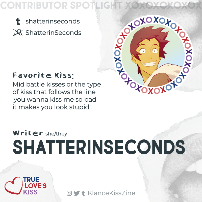 KlanceKissZine's tweet photo. 🌟Contributor Spotlight🌟

Hello Klancers! 💋

Introducing ShatterinSeconds! 😘
@shatterinsecond 

We are eager for her stories to sweep us off our feet! 💕

xoxo https://t.co/rRfJCw87pL
