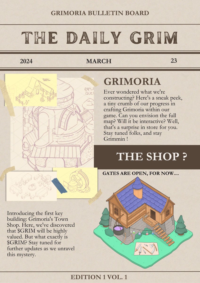 THE DAILY GRIM 📜

Establishments and $Grim in Grimoria have been unveiled. Its purpose? We have yet to find out. 🤷🏻‍♂️

Stay tuned to The Daily Grim for more up - to - date information on what GRIM is building. 👀⏳

Stay Grimmin! ☠️😈