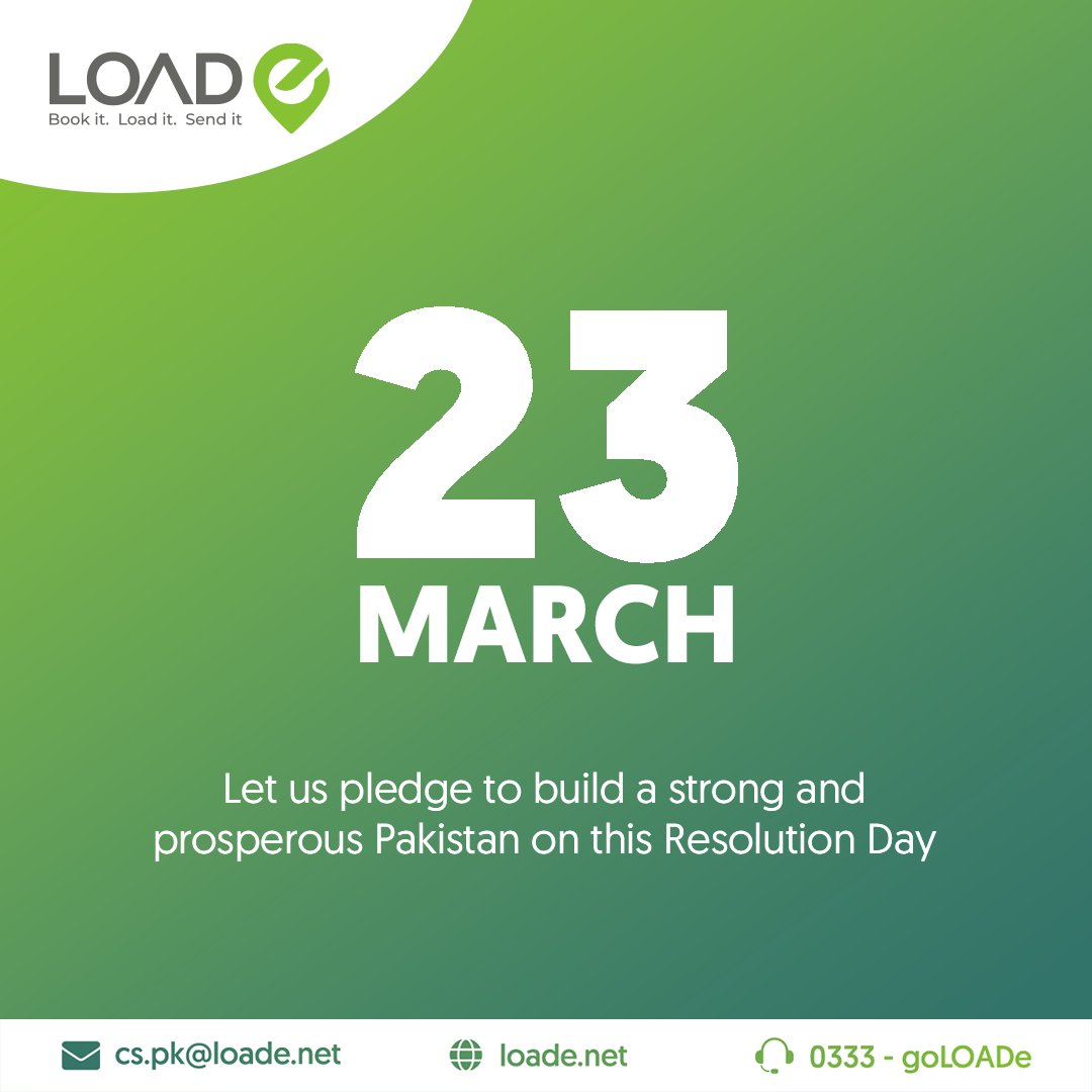 loadeofficial's tweet photo. Happy Pakistan Resolution Day!

At LOADe, we're not just celebrating history; we're shaping the future.

Join us in revolutionizing logistics and empowering businesses nationwide. 🌐🇵🇰

#LOADe #TechInnovation #PakistanResolutionDay https://t.co/iqOZfUvUom