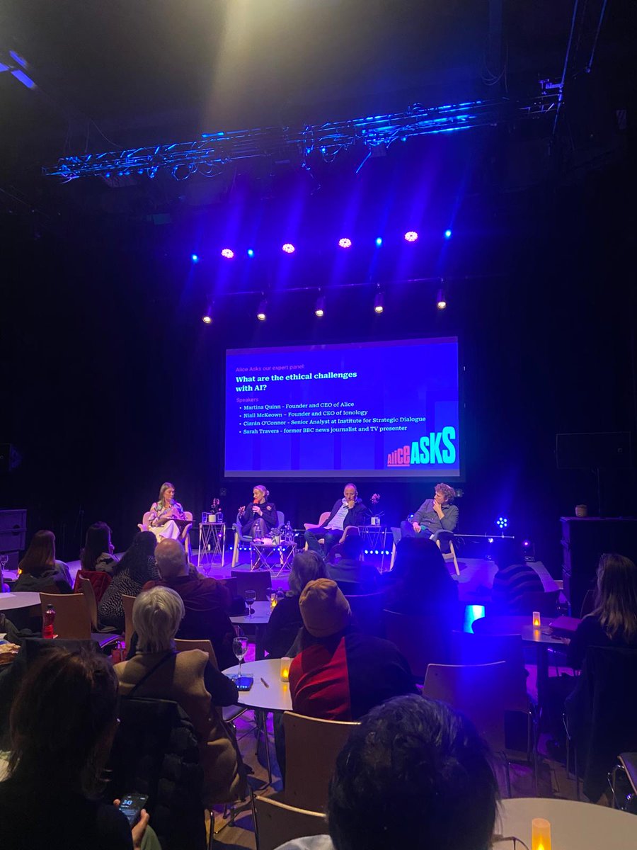 A great day in Belfast today for our #AliceAsks event as part of the @ImagineBelfast Festival of Politics and Ideas. A panel of excellent speakers on ethics & AI - could have listened to them for hours! @helloalicepr