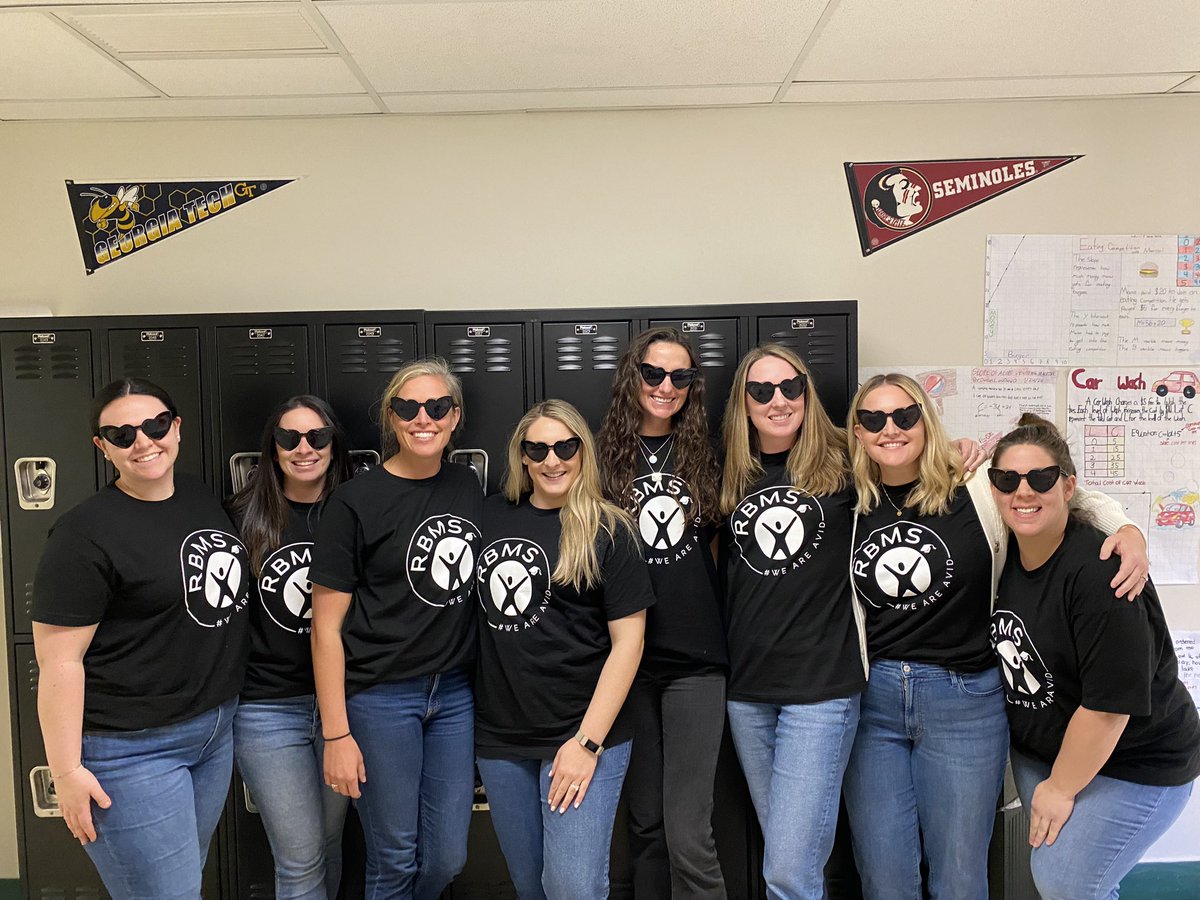We’re (7th) grade teachers, of course we’re going to buy an extra accessory for the Color Wars &amp; take a group picture in them 🖤😎 #RBBisBIA #ColorWars #thisisAVID