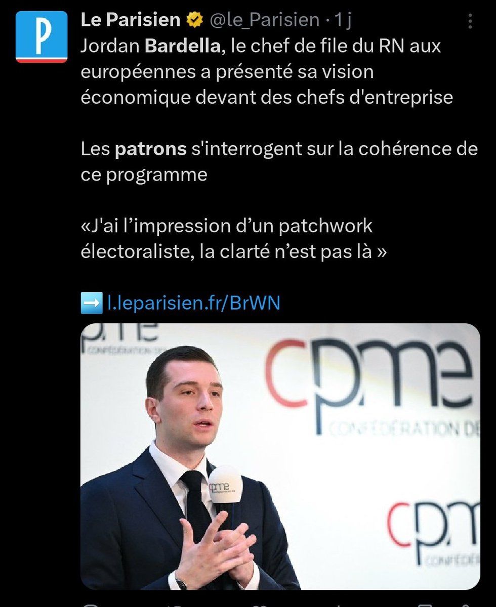 Après les erreurs et approximations de <a href="/J_Bardella/">Jordan Bardella</a> devant les chefs d'entreprise, un député du Nord rigole : "Face à des professionnels, c'est pas aussi facile qu'un plateau BFM. Il ferait mieux de bosser plutôt que de faire des selfies. Le petit a encore beaucoup à apprendre..."