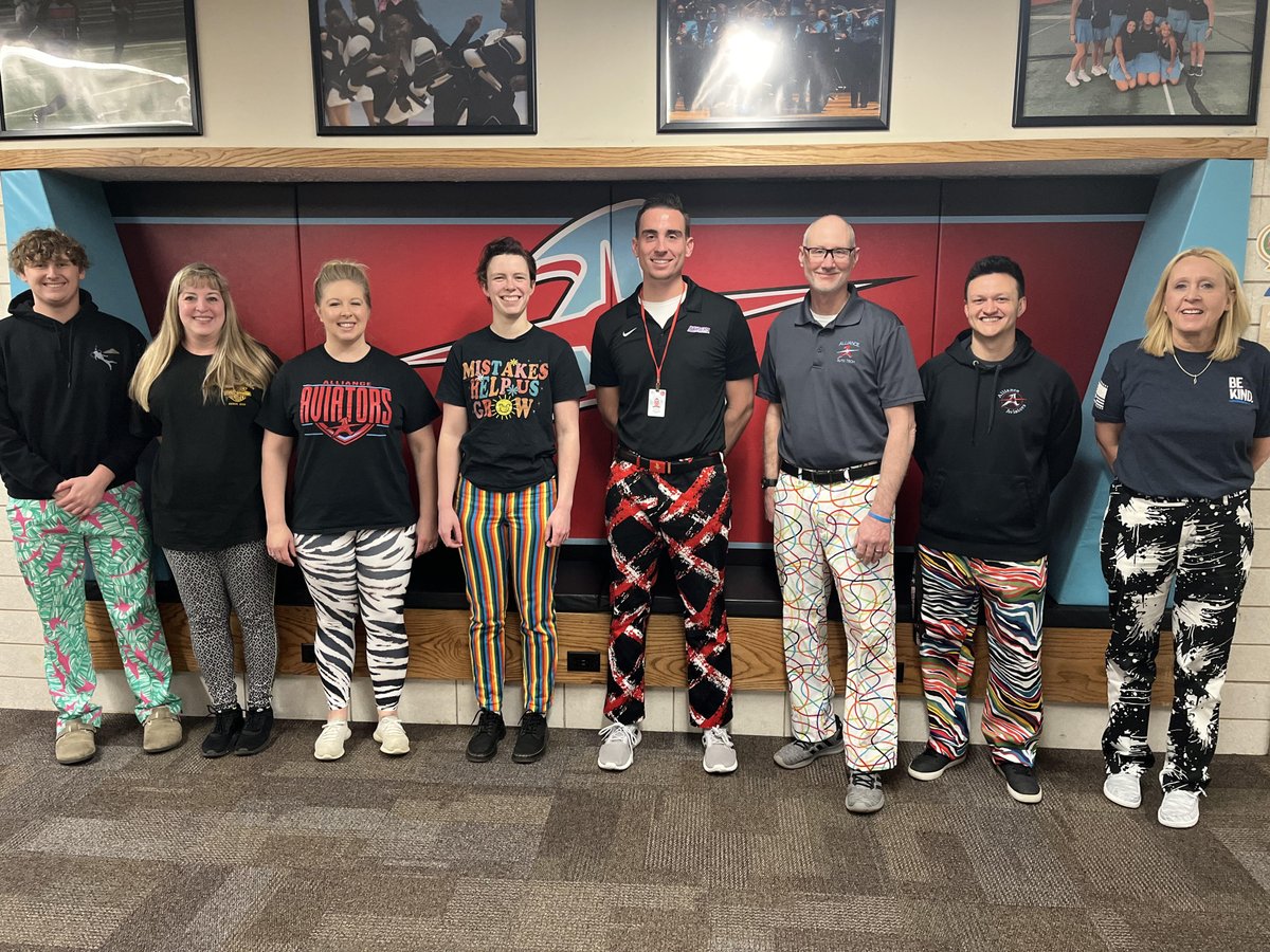 It's Filo Fit Friday today at AHS! Adam Filo, a social studies teacher, started the tradition at the beginning of the year. Every week Mr. Filo wears fun pants or outfit to brighten the day of every student and staff member. He recruited others to join in on the fun! #RepthatA