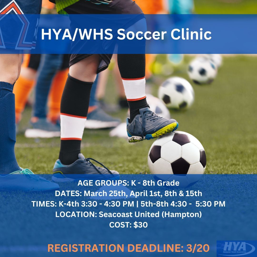 hyasports's tweet photo. Reminder! Registration closes TODAY for the #HYAsports Spring soccer skills clinic for K-8th grade players. Space is LIMITED - register now at https://t.co/mxrAT0d4vR. https://t.co/0lFDMBIwJR