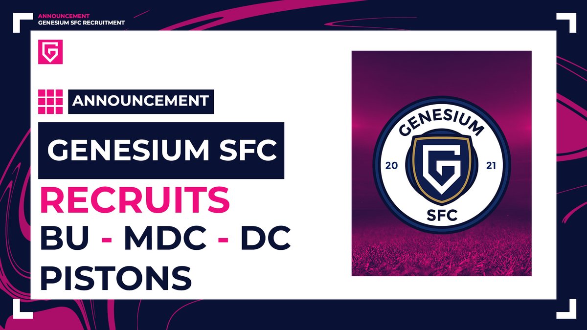 🔎 <a href="/GenesiumSFC/">Genesium SFC ⚽</a> recrute de nouveaux joueurs afin d'étoffer son effectif pour la prochaine saison #S3 🏆

🗒️ Nous recrutons :

• BU
• MDC
• DC
• Pistons

📩 DM pour + d'infos.

<a href="/TeamGenesium/">Genesium</a> #WhereItBegins 👾