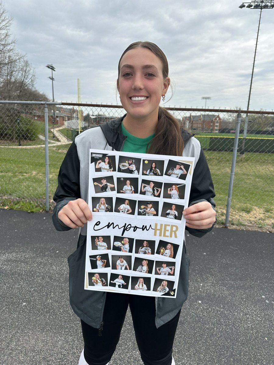 Want a @lindenwoodsb autographed poster? ✍️Come to our empowHER game this Sunday, March 24th for a double header starting at 1️⃣2️⃣pm. We invite you to meet our players and check out our new turf after the completion of game 2. 🥎🦁 #InTheArena