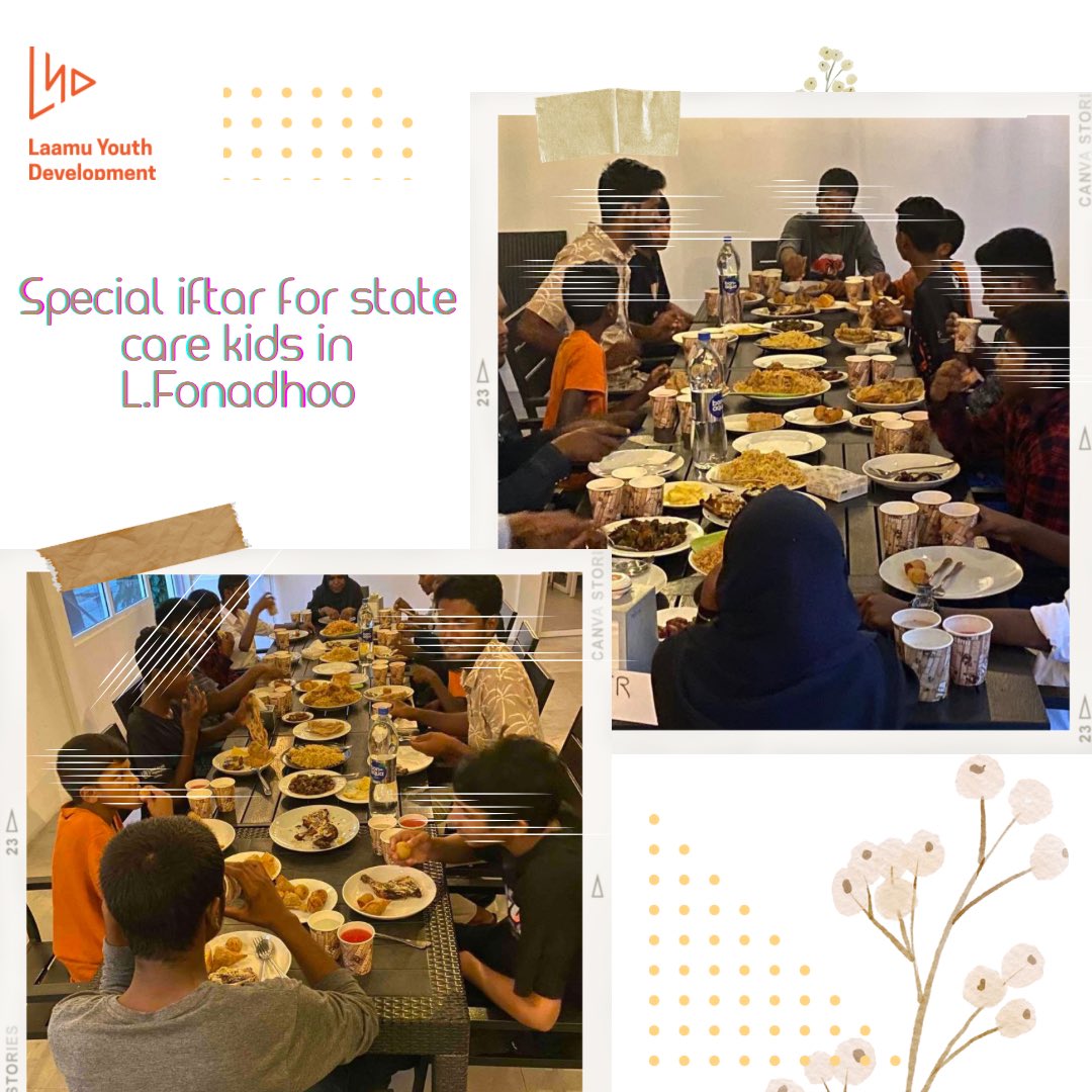 Bringing joy and togetherness to the hearts of state care kids and their caretakers in Laamu Amaanveshi, with a special iftar gathering. #LYDCares #Ramadan 🌙✨

<a href="/MSFDmv/">Ministry of Social and Family Development</a> 
<a href="/aishathshiham/">Aishath Shiham</a>