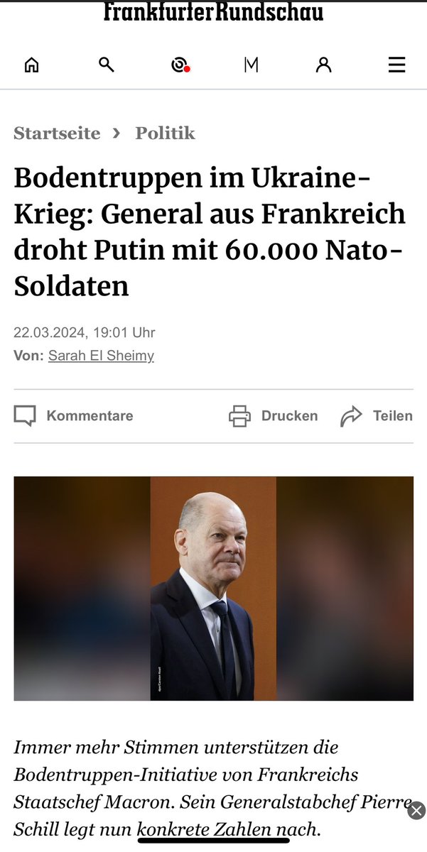 „Das Szenario „Nato-Soldaten im Kampf gegen Russland“ scheint immer realer zu werden. Der Vorstoß von Frankreichs Staatspräsident Emmanuel Macron zum Einsatz von Bodentruppen im Ukraine-Krieg hat Zuspruch von Polens Außenminister Radosław Sikorski oder Estlands Premierministerin