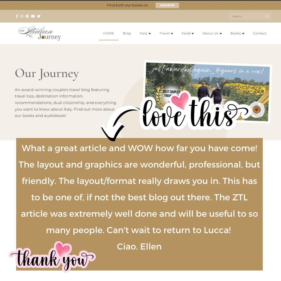 _italianjourney's tweet image. We just love waking up to emails like this! Thank you, Ellen. So appreciate it!

#blogreview #blog #blogging #italyblog #appreciate