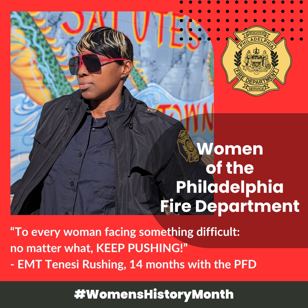 “To every woman facing something difficult: no matter what, KEEP PUSHING!” - EMT Tenesi Rushing, 14 months with the PFD
#WomensHistoryMonth  #womenofthePFD #WHM