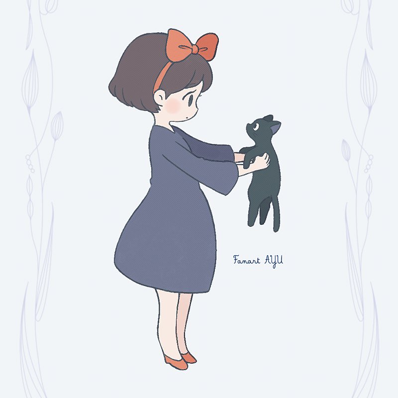 kiki (majo no takkyuubin) 1girl solo short hair brown hair long sleeves dress holding  illustration images