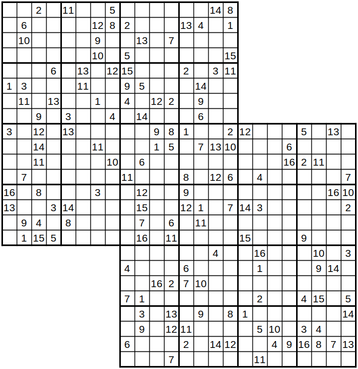 robakun2011's tweet photo. #数独 #sudoku #ナンプレ #numberplace
16x16・重ね合わせ問題です(*^^*)
基本的な解き方で解けます(^_-)❤️
#robakun https://t.co/GuKmu8upte