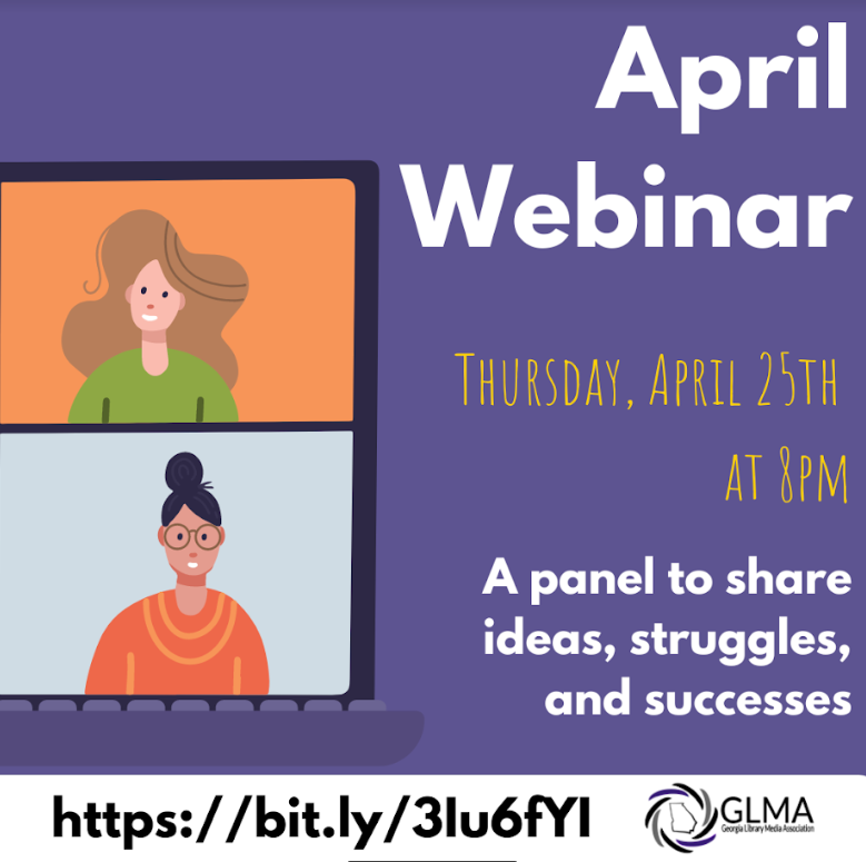 Mark those 📷 for @glma_inc fun, chat, and learning! Join us April 25 at 8pm  for a webinar panel to share ideas, struggles, and successes.  bit.ly/3Iu6fYI Tag @rachaelreads @themisterlibrary @mrs.martino_in_the_library