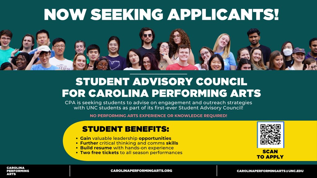 🎓 Calling all future leaders! Help shape the student experience and apply to join our inaugural Student Advisory Council! ⁠ ⬇️ Click the link below to join us at CPA! l8r.it/USRG ⁠ #StudentAdvisoryCouncil #CarolinaPerfromingArts 🎓✨