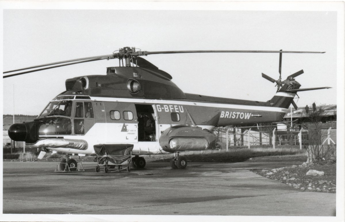 Happy #FlashbackFriday to the late 1970s when this image was taken of an SA 330 PUMA helicopter sitting on the tarmac at our Aberdeen base, preparing to head off for its next assignment. #ProudToBeBristow #Views #Helicopters #Vintage