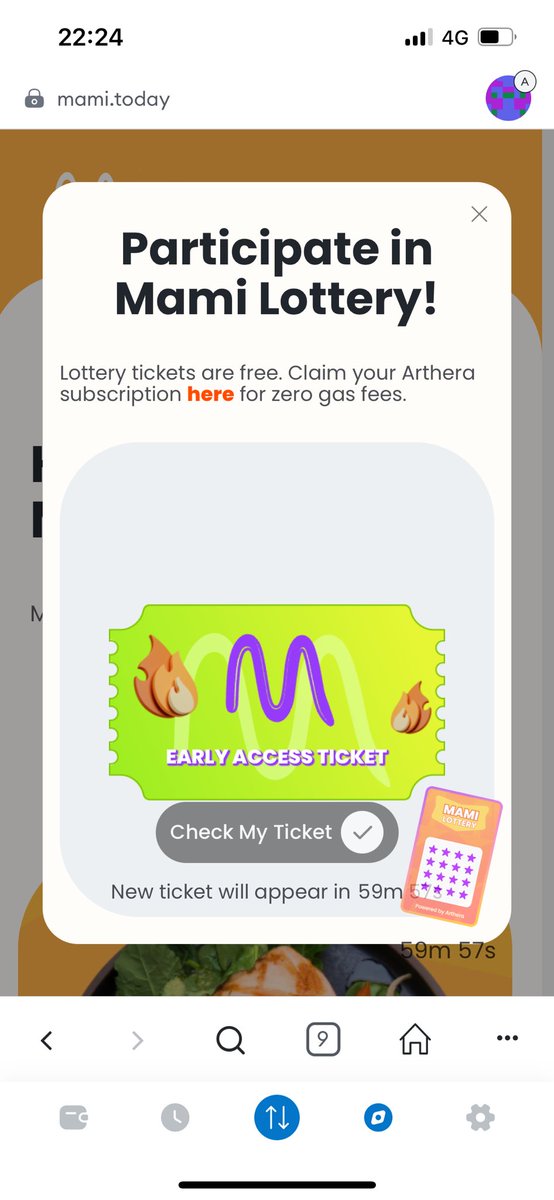 Welcome to Arthera 🙌 What is wealth without health? Mami helps you to create healthy customized menus based on your preferences, allergies and goals Every hour you can scratch a free lottery ticket and maybe win a subscription to their program 🥳 mami.today