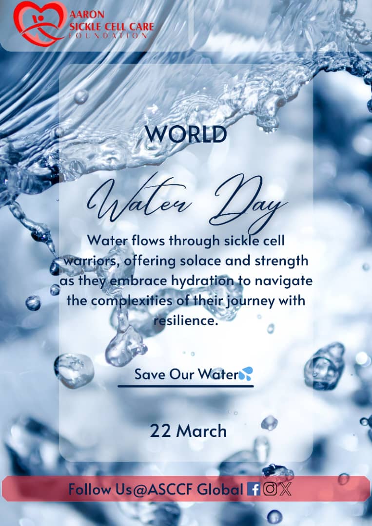 Water is the driving force of life Today we celebrate water that makes the world go round and we encourage you to save and preserve water properly so that water can also save and preserve our existence
#worldwaterday2024 #aaronsicklecellcarefoundation #SickleCellFoundationNigeria