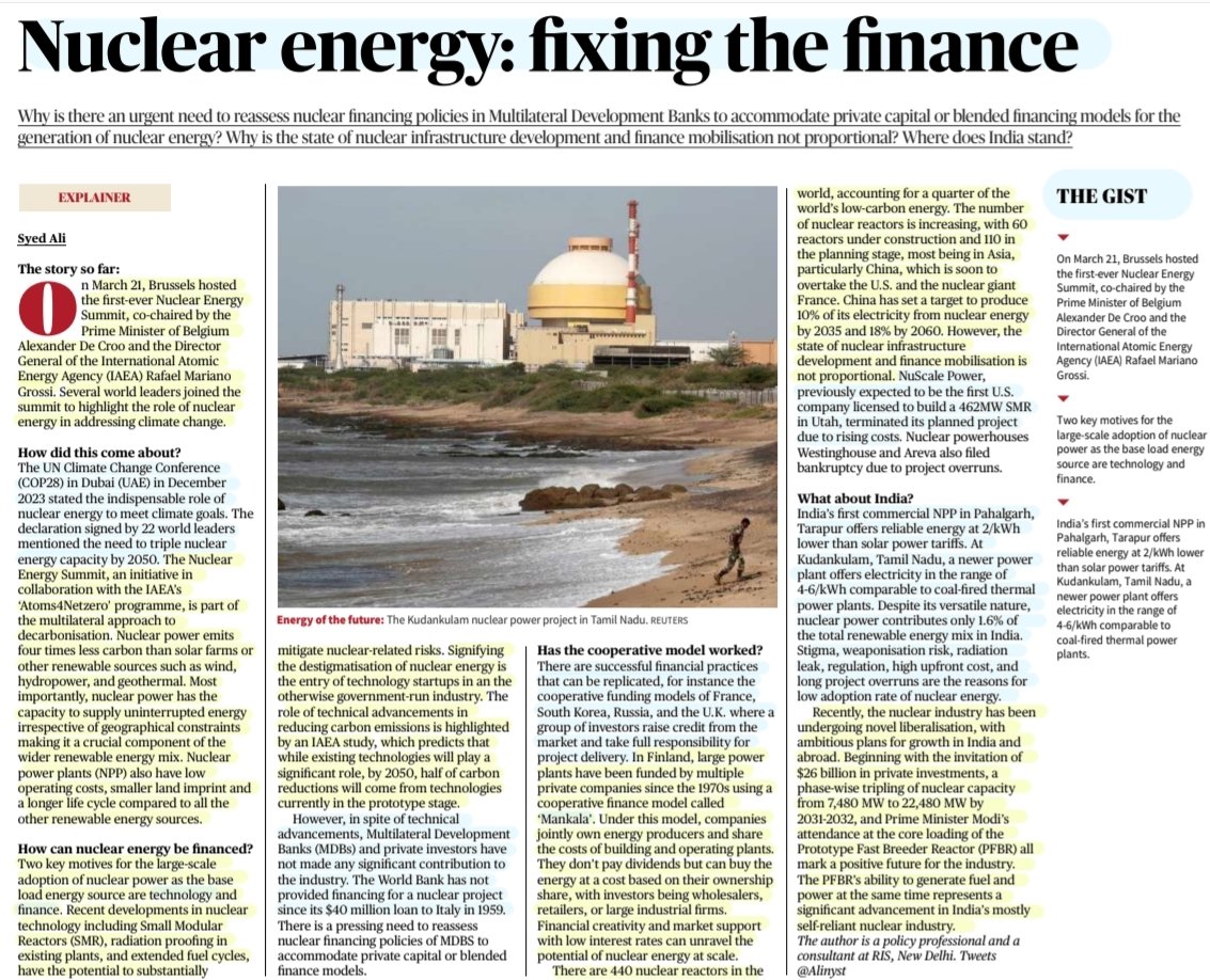 'Nuclear Energy:Fixing the Finance'

:An Insightful article by Mr Syed Ali
@Alinyst 

#NuclearEnergy ,benefits, #NuclearEnergySummit #Brussels ,Need of #Finance , issues, #India program &
More info..

#NuclearPower #nuclear 
#Atoms4Netzero #IAEA
#WorldBank #MDBs #Mankala 

#UPSC