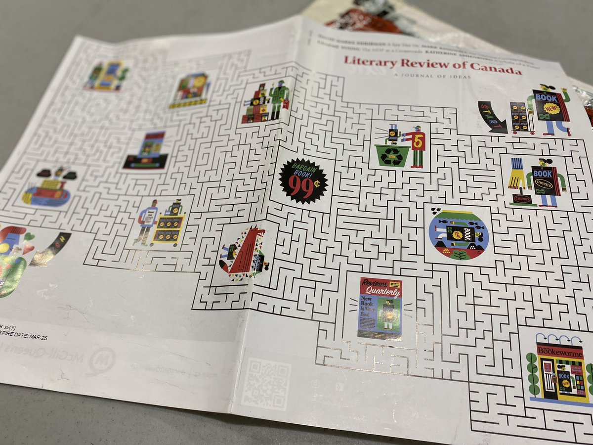 The cover of this month’s @reviewcanada is so delightful. I’ve been running my finger through the maze for a while now, and thinking about how much I loved working on magazines because of the tactile experience. You engage with magazines physically, and I miss that.