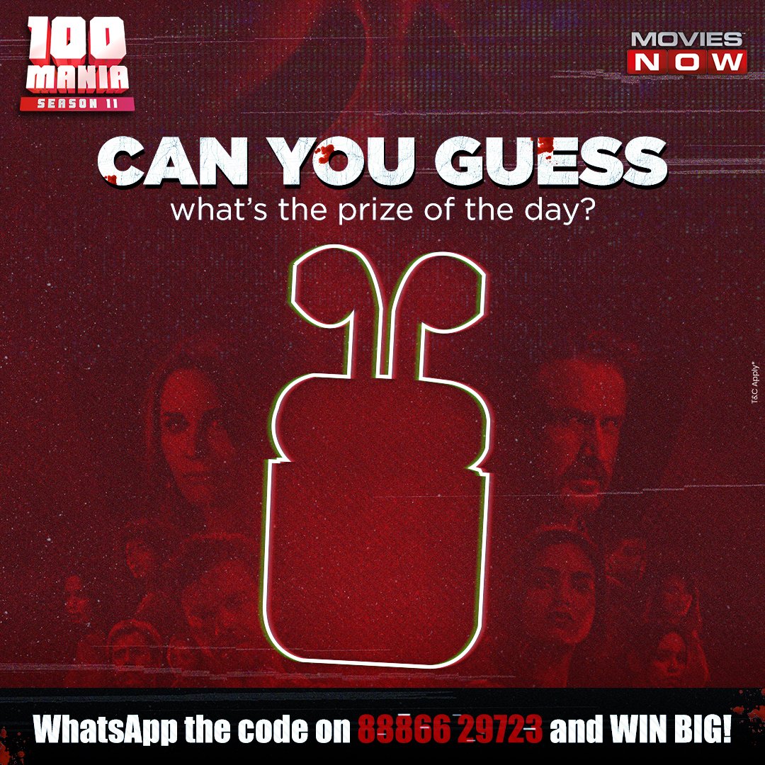 Guessing it is as easy as winning it! 💯
Watch ‘Scream’ tonight at 8:45 PM on Movies Now, spot and WhatsApp the code on 88866 29723 for a chance to win exciting prizes! 💥

#100Mania #100BlockBusters #100Gifts #100Prizes #100ManiaS11 #Movies #Hollywood #WinGifts…