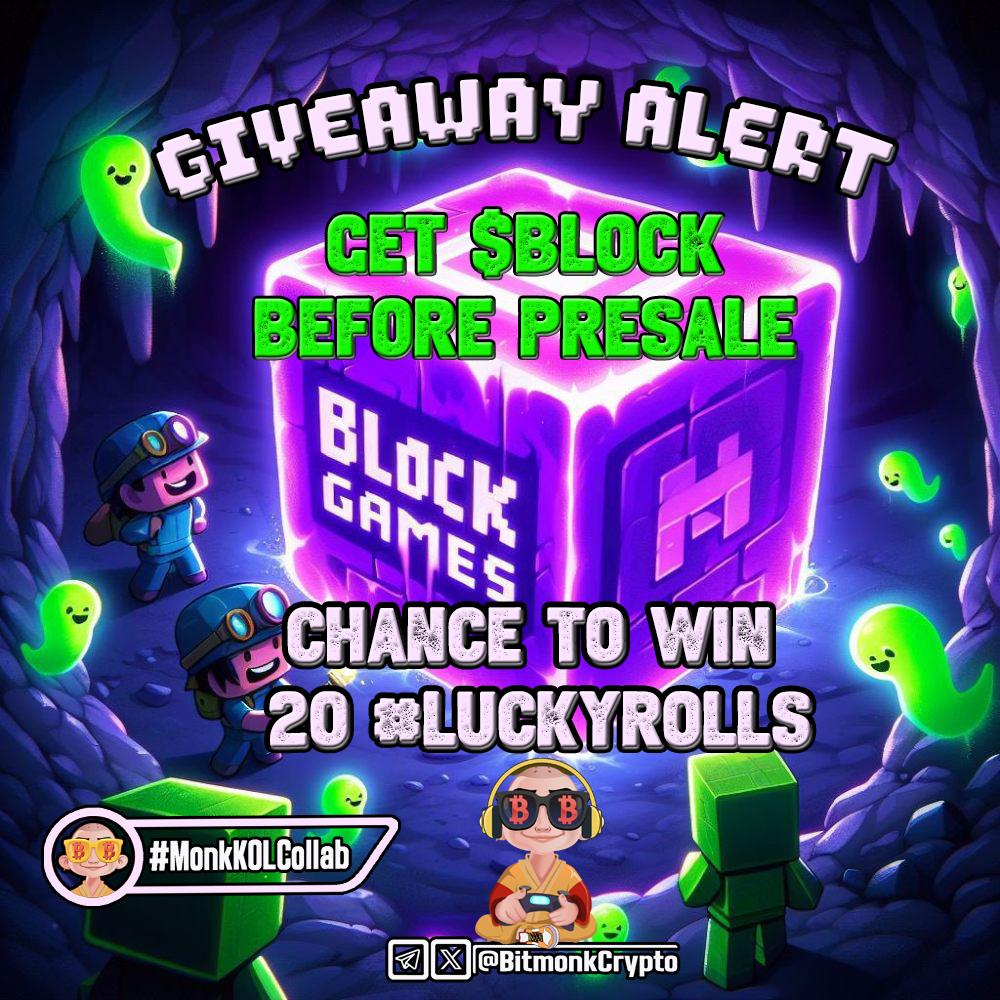 BitmonkCrypto's tweet photo. ⚠️ #MonkAlert Giveaway ALERT ⚠️ for BlockGames

🎲Chance to Win 21 #LuckyRolls giveaway and enter the presale of the most bullish Gaming project 🚀

Here is how you can do it:
➀ Follow @GetBlockGames
➁ Like, RT, comment $BLOCK ↴

Don't miss out on this! 🎮

#BlockGames #GiveawayAlert #LuckyRollsLuckyRolls
