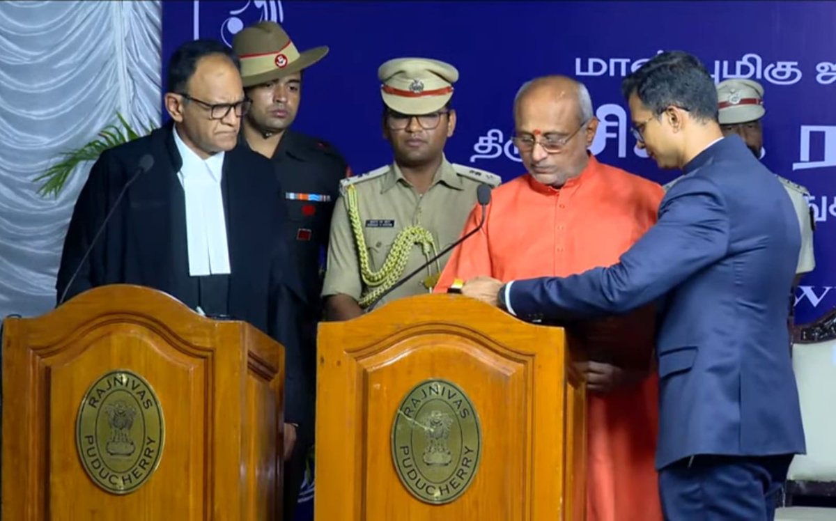 Honourable Governor of Jharkhand and Telangana Shri C.P.Radhakrishnan has assumed charge of Lt. Governor of Puducherry today evening. The swearing-in ceremony was held at Rajnivas Puducherry.