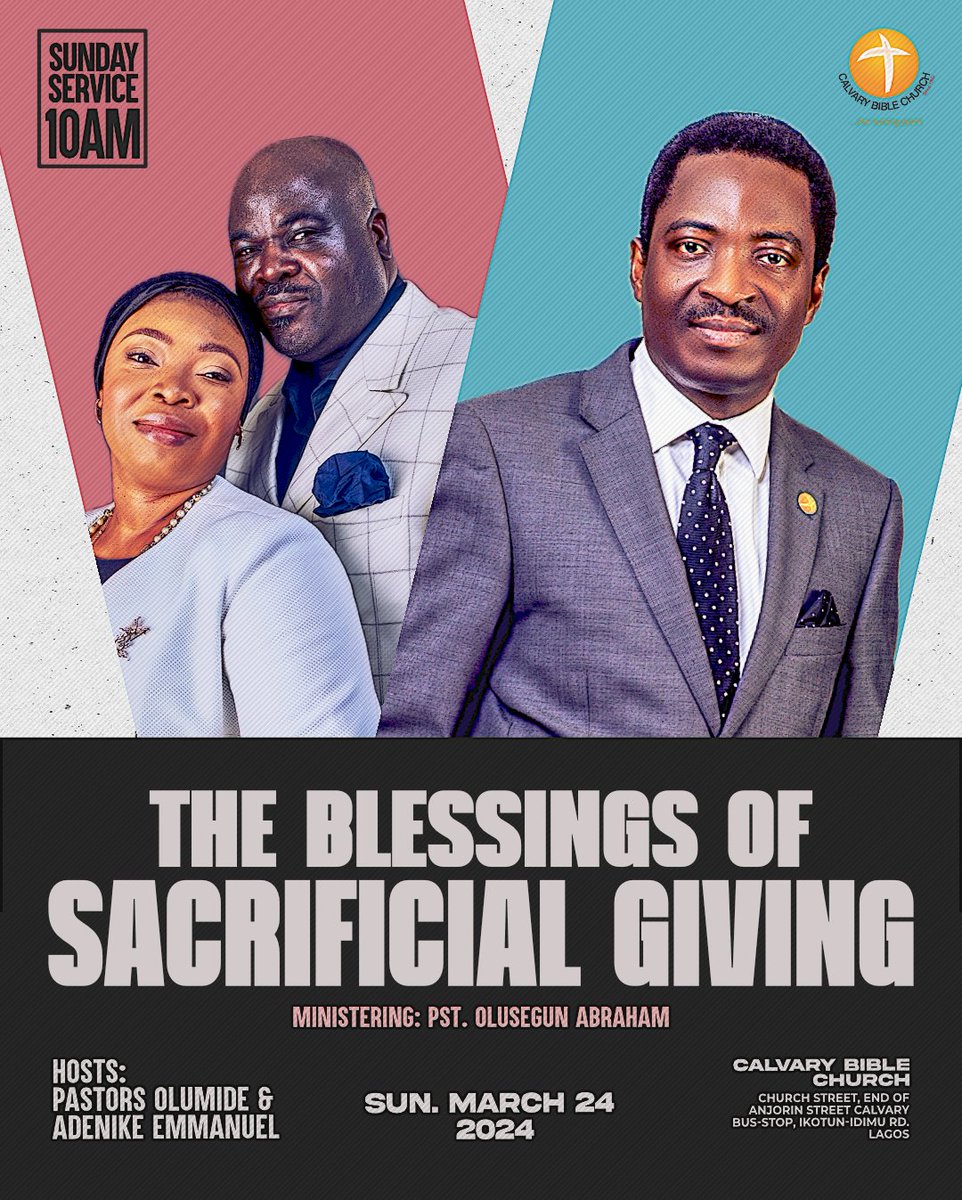 CBCNigeria's tweet photo. God regards sacrifices with great significance; a part of Him responds profoundly to acts of sacrifice.
This Sunday, we will be enlightened about the blessings of sacrificial giving and the doors God intends to open for us.
Service starts at 10 am
Be there!
#CBCInvitesYou https://t.co/iX9iHd8nTR