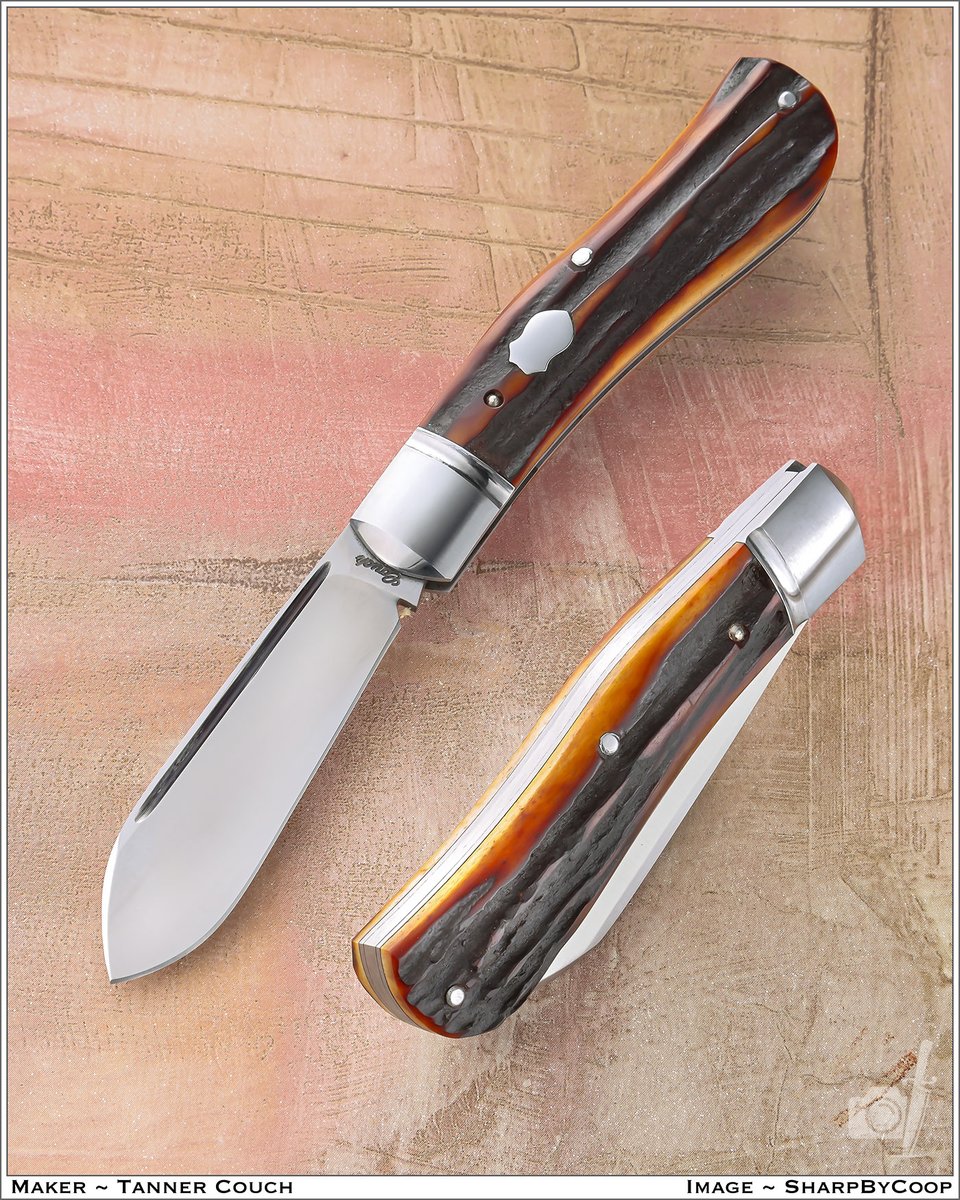 This 'Rabbit Hunter' by Tanner @CouchKnives features a gauge for shell sizes.

His 'Dogleg Trapper' features his extended nail pick.

CPM154 blade steels, with integral 410SS frames, 416SS bolsters, and great sambar stag scales.