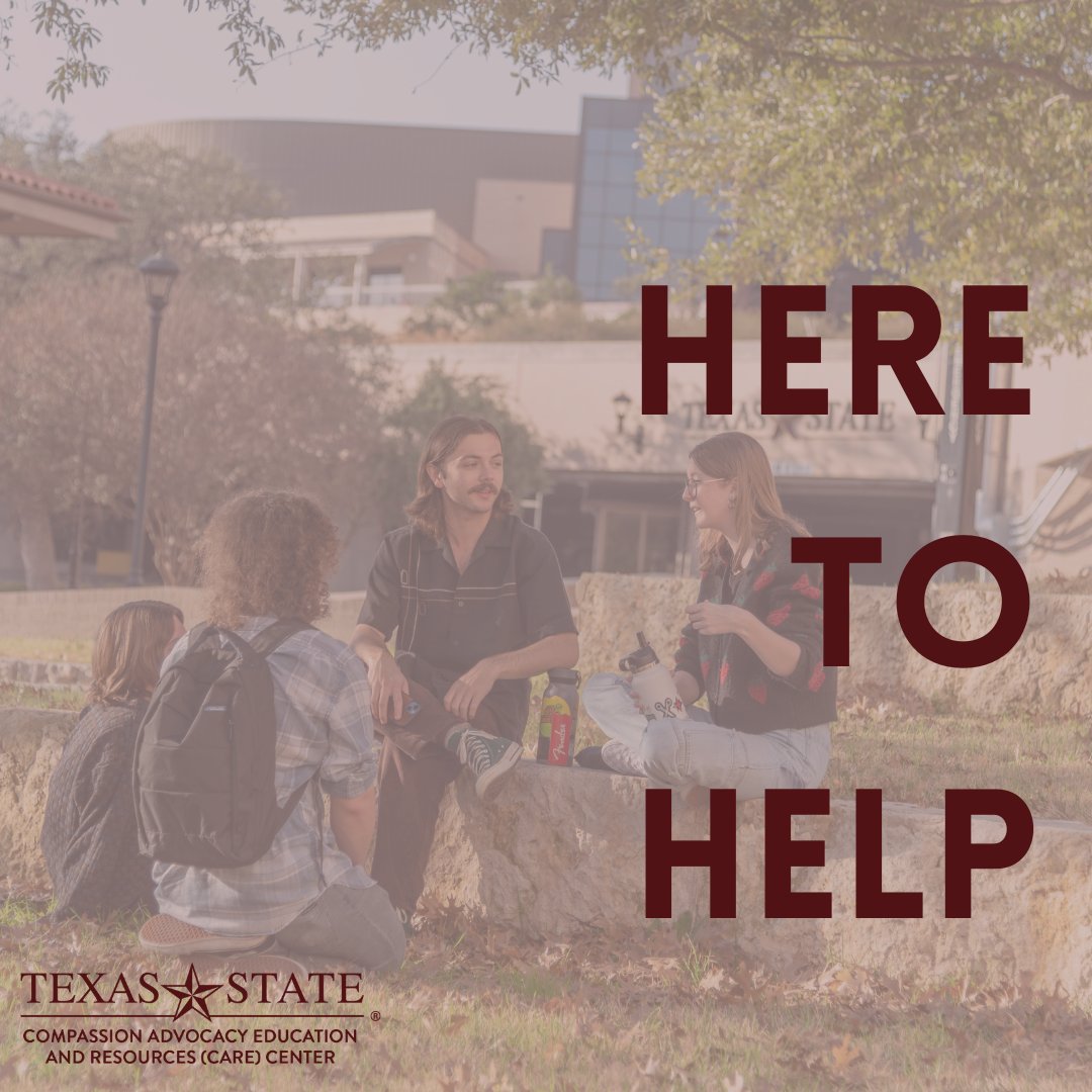 Here to Help is an easy reporting system for students, faculty, and staff to report concerning student behaviors. Students can also self-report. You can find the form on the Dean of Students' website. dos.txst.edu/heretohelp