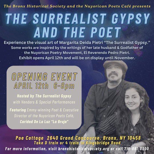 Happy Heavenly Birthday to Pedro Pietri “El Reverendo” - April 12th at Poe Cottage, his wife The Surrealist Gypsy @almamargarita5 @margaritadeida will host this free event and unveil 3 written works never released before! #poetrymonth #april #pedropietri