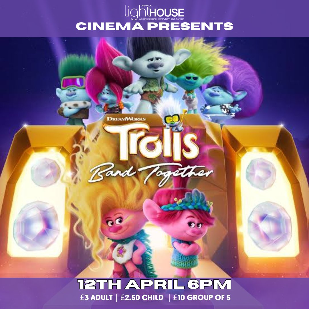 Did you hear the news? @LivLighthouse is showing “Trolls: Band Together” 🎉🌈 Grab your friends, & your glitter, & get ready for an unforgettable cinema experience filled with those catchy tunes we can’t help but love. Are you in? >> Tickets available 👇ticketsource.co.uk/liverpool-ligh…