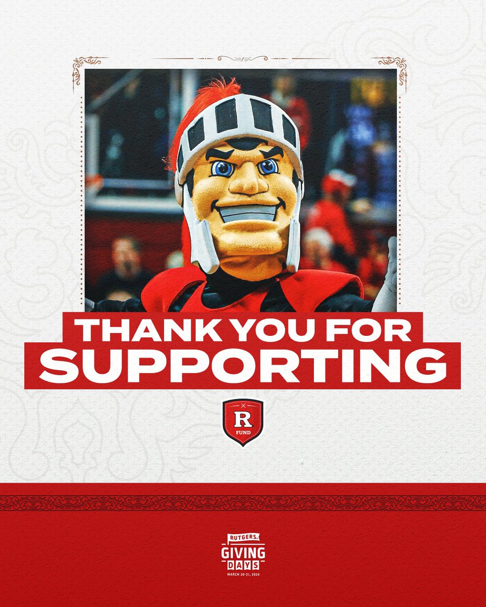 A HUGE thank you to everyone who supported our Scarlet Knights over the last 48 hours for #RUGivingDays! Your kindness and generosity continues to make a positive impact on Rutgers Athletics! We appreciate all of your support!