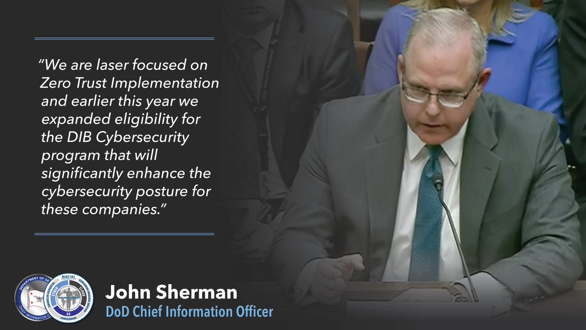 Hon. John Sherman discussing his key priorities during today's testimony. DoD is moving out on Target Level #ZeroTrust by FY27. The CIO is excited about 32 CFR changes that will enable significant expansion of the  DIB #Cybersecurity (#DIBCS) program.
#DOD #ZTPfMO #DIBCSStrategy https://t.co/1w9oqYsMKm