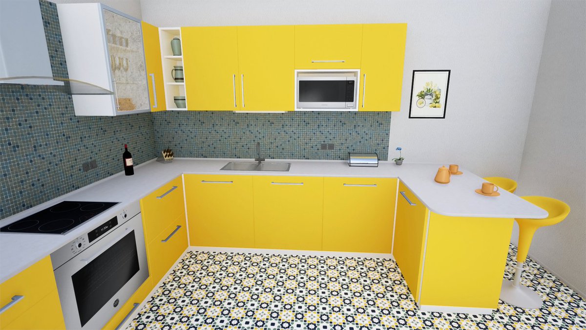 Techloftgr's tweet image. A modern kitchen, designed in #sketchup and rendered in #twinmotion