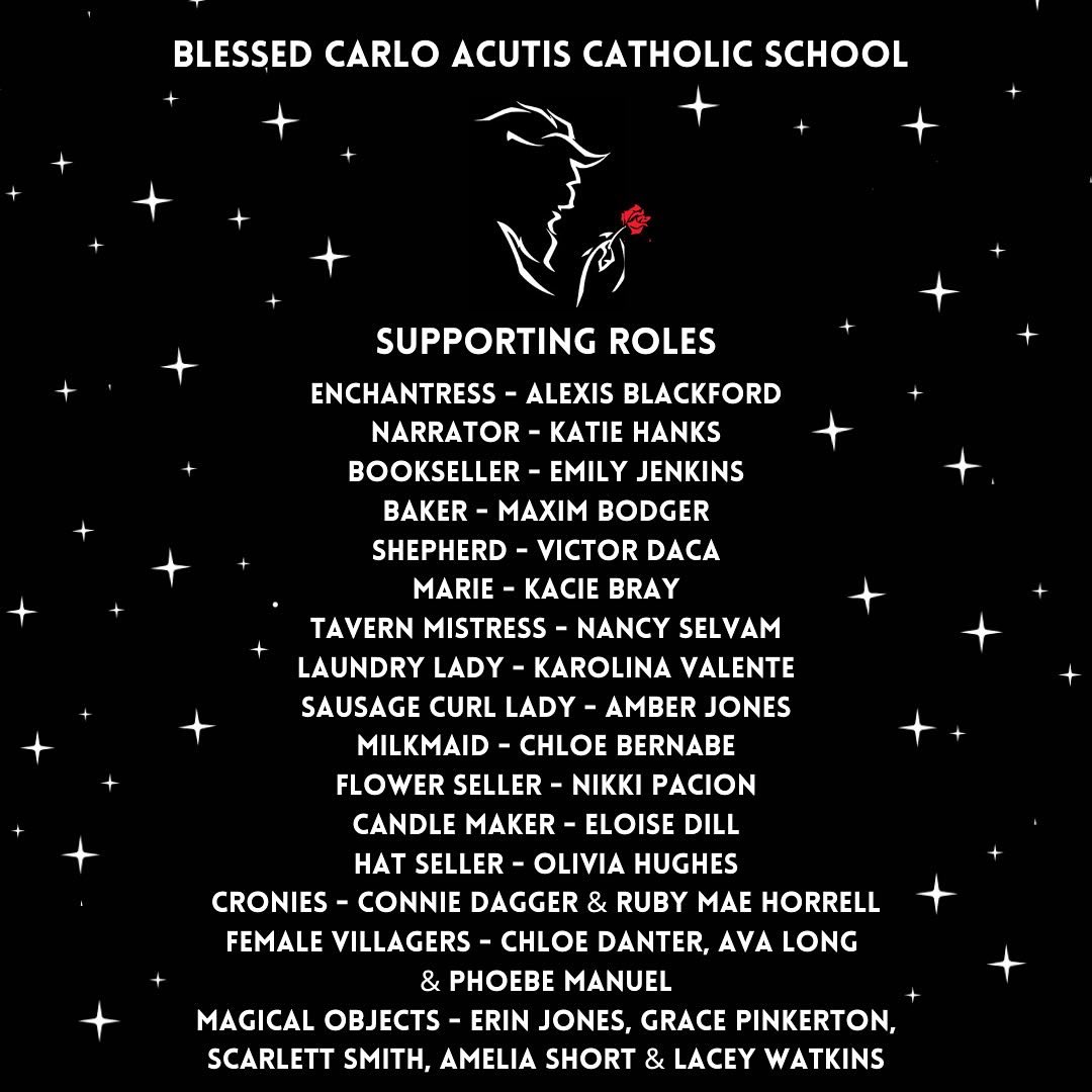 SCA_EA's tweet photo. 🌹CAST ANNOUNCEMENT🌹

It's been a beastly task choosing from over 70 auditions, but we are thrilled to announce the enchanting cast of our February 2025 production, ‘Beauty and the Beast’🥀

#BeOurGuest #BCAExpressiveArts #BeautyAndTheBeast 

@BishopHedleyRC https://t.co/B3Tzs63tTy