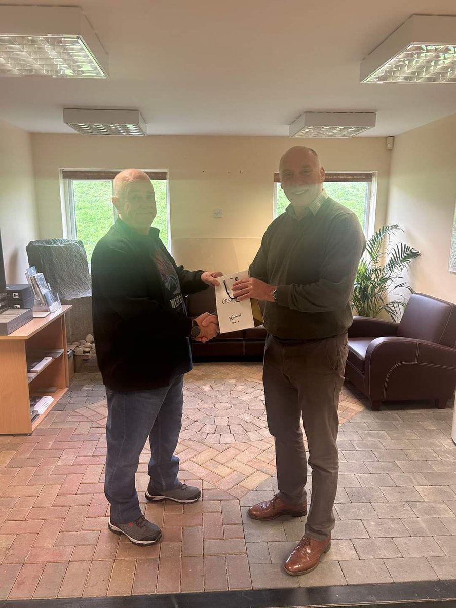 Huge congratulations to Mickey Cooney who retired today after an incredible 42 years with the #guernsey business, starting at Best's Quarry in 1982. Pictured with Mickey (left) receiving his well deserved gift is Guernsey Director Steve Roussel.
