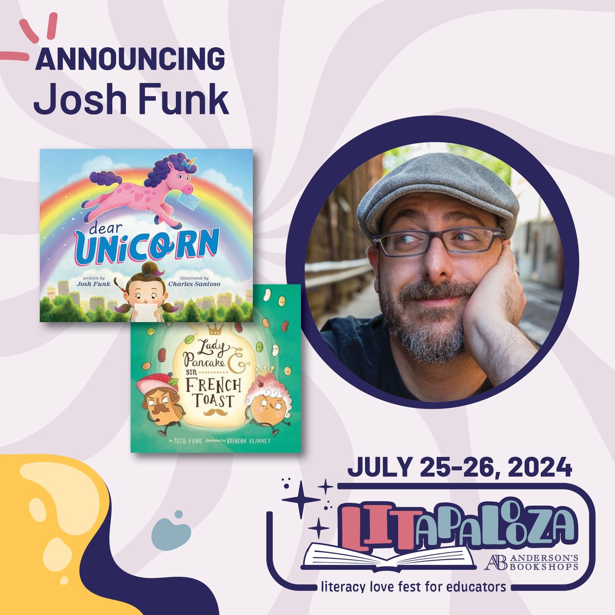 ANNOUNCING : Josh Funk @joshfunkbooks will be at LITapalooza 2024! Register today and maybe he'll draw something fun in your book for you! LITapalooza2024.eventcombo.com