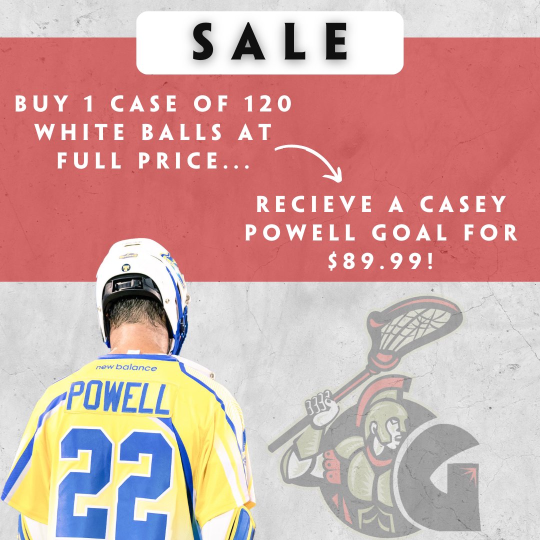 GladiatorLaX's tweet photo. March Madness Sale!

Purchase a case of 120 white lacrosse balls at full price and receive a Casey Powell goal for $89.99! 

👏 Standard shipping rates will still apply
👏 No coupon code is needed - automatic apply at checkout
👏 Sale ends March 31st at 11:59pm est. https://t.co/WYtrVQy82H