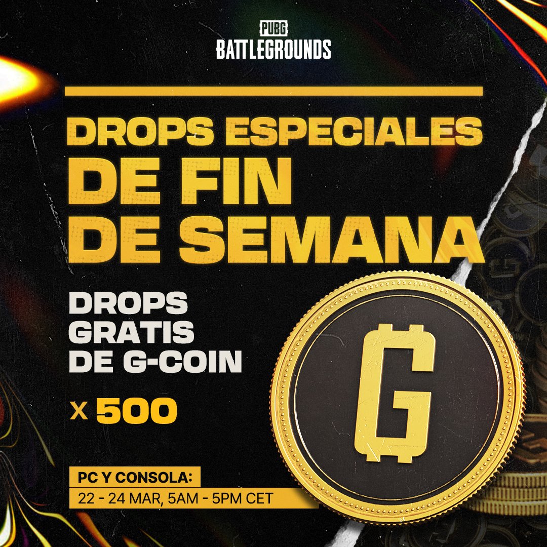¿Adivina qué? Es el fin de semana del cumpleaños de PUBG, ¡y tenemos un regalo especial para TODOS! Inicia sesión AHORA y hazte con tu regalo de 500 G-Coin antes de que se acabe la fiesta 🎂🎆. 

📅 Hasta el 24 de marzo, 5 PM (CET)