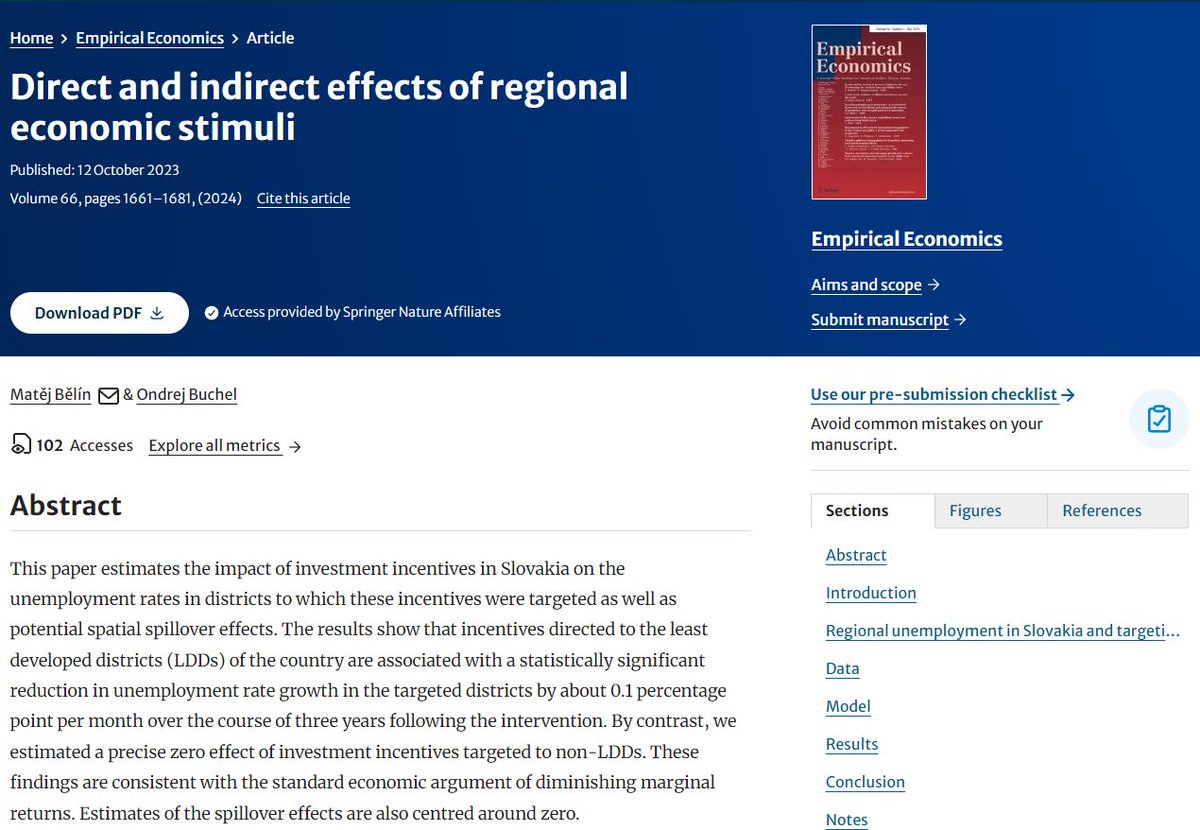 You are warmly invited to read this Empirical Economics article for free via SN #SharedIt: Direct and indirect effects of regional economic stimuli, by Matěj Bělín & Ondrej Buchel rdcu.be/dBAQ2 @IHS_Vienna