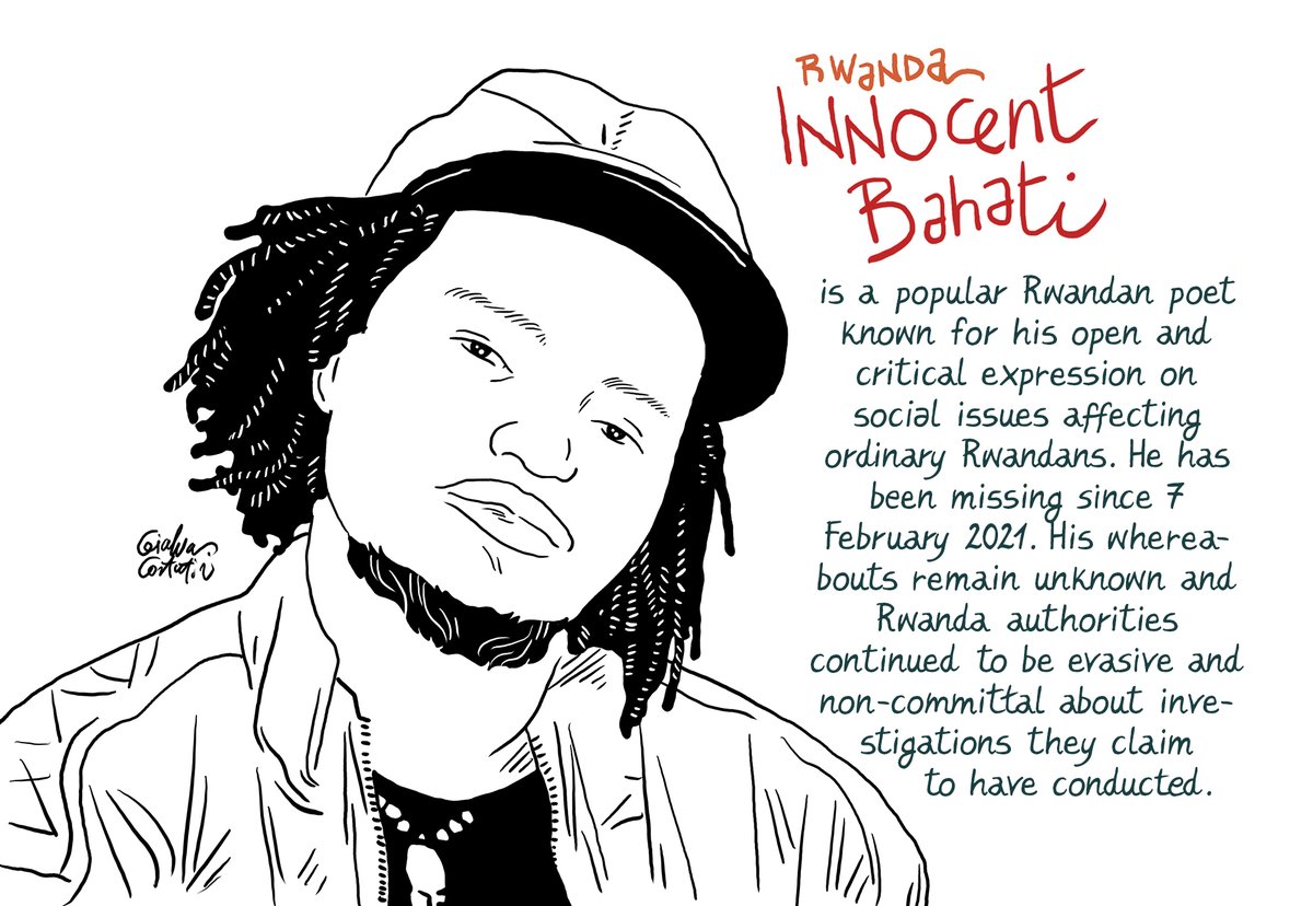 Innocent Bahati is a popular Rwandan poet known for his open and critical expression on social issues affecting ordinary Rwandans. He has been missing since 7 February 2021. Bahati published his poetry on YouTube and Facebook and regularly performed at poetry events in #Rwanda.