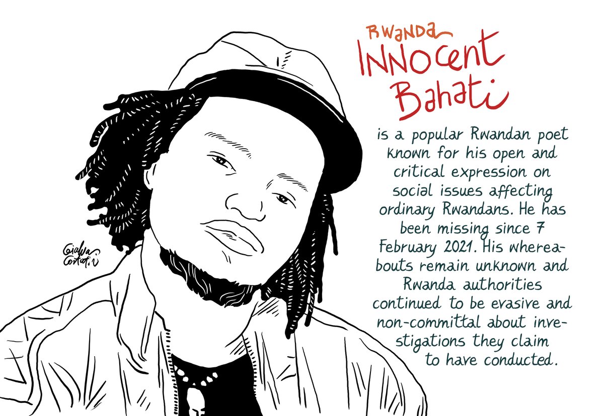 Innocent Bahati is a popular Rwandan poet known for his open and critical expression on social issues affecting ordinary Rwandans. 

He has been missing since 7 February 2021. Bahati published his poetry on YouTube and Facebook and regularly performed at poetry events in #Rwanda.
