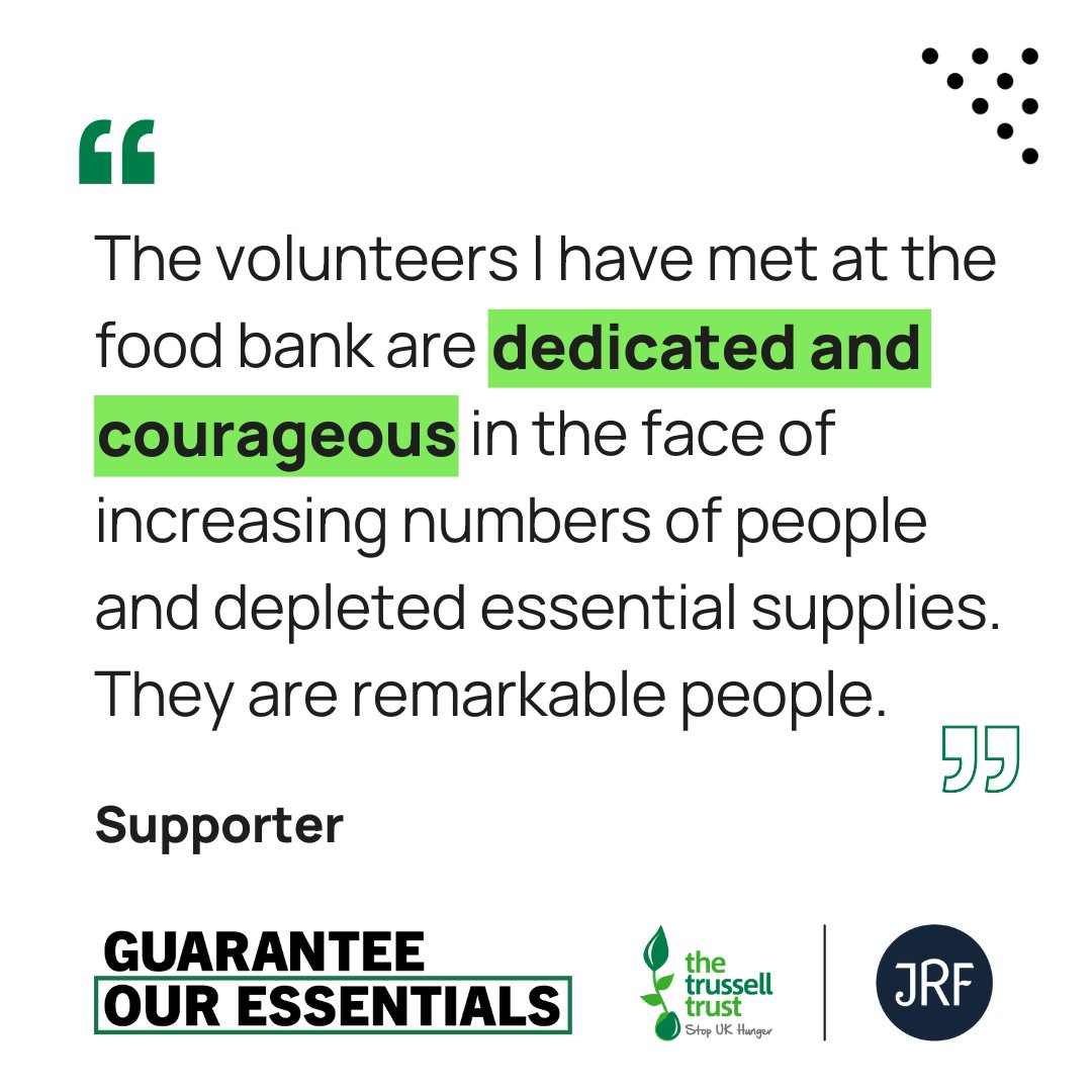 Food bank staff and volunteers are incredible. 👏

Not only do they sort, pack and provide emergency food parcels, they also help us campaign for a better future where nobody needs a food banks – because everyone can afford the essentials.