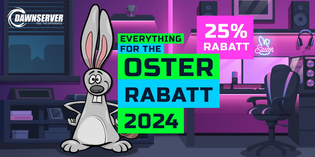 Macht eure Ostertage noch aufregender mit unseren Gameservern zu unschlagbaren Preisen! 🎮🐰 Hol dir jetzt satte 25% Rabatt mit dem Code DAWN-OSTERN-2024 auf alle Produkte im Shop und mach die Feiertage zu einem unvergesslichen Gaming-Erlebnis!