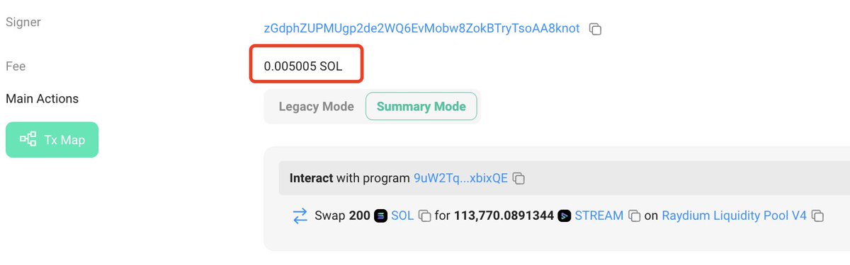 lookonchain's tweet photo. When sniping #MEMEcoins, you can buy more coins faster than other traders by spending more gas.

Trader "14c7fp" spent 5.01 $SOL of #Gas when sniping $STREAM, and successfully bought $STREAM one block faster than trader "zGdphZ".

Trader "14c7fp" spent 200 $SOL to buy 499,374 $STREAM, while trader "zGdphZ" spent 200 $SOL to buy only 113,770 $STREAM.

In the end, Trader "14c7fp" earned 784 $SOL, while trader "zGdphZ" only earned 162 $SOL.

https://t.co/Oztl7pNVQr
https://t.co/6i00y1MyQX