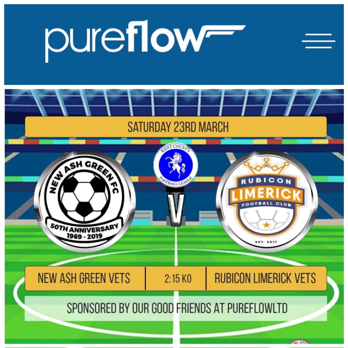 Saturday 23/3 SEMI FINAL Kent County League Cup against Rubicon Limerick Vets 2:15 KO. Pop up for a pint and some footie ⚽