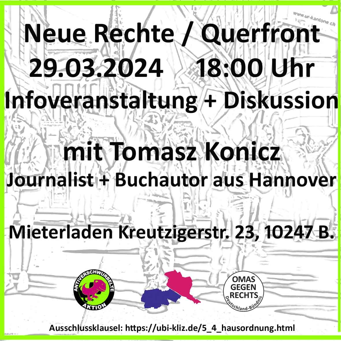 reclaimrosalux1's tweet photo. #NoQuerfront - aktions-we ostern #berlin

💥 karfreitag #b2903 info 18:00 im mieterladen fhain (kreuziger str. 23) mit @regfhainkberg, @OmasGgRechtsBln  &amp; autor @tkonicz 

🔥karsamstag #b3003 #NoOstermarsch durch die rigaer! 💥 12:45 kino kosmos
❤️‍🔥danach 15:30 rosaluxemburgplatz https://t.co/RZ2UJiElbk